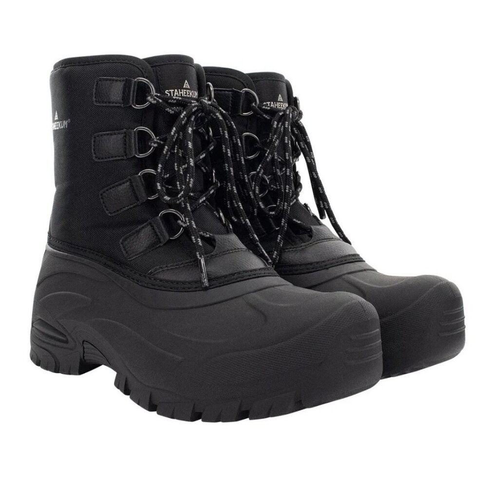 Staheekum Men's 11 Winter Snow Boots Waterproof Insulated Outdoor Faux Fur Black